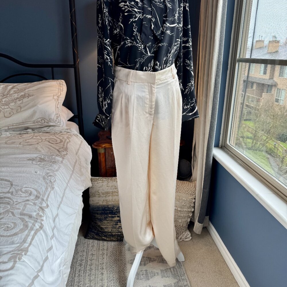 House of Harlow Cream Satin Straight Leg Pants